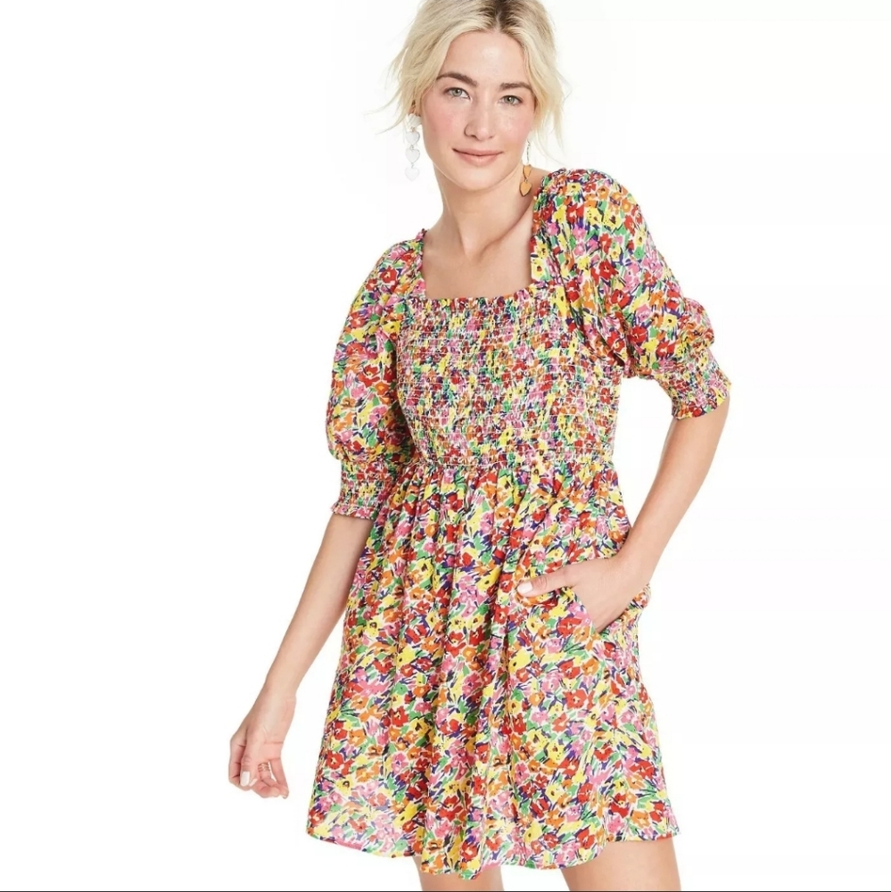 RIXO for Target Rainbow Floral Puff Sleeve Smocked
